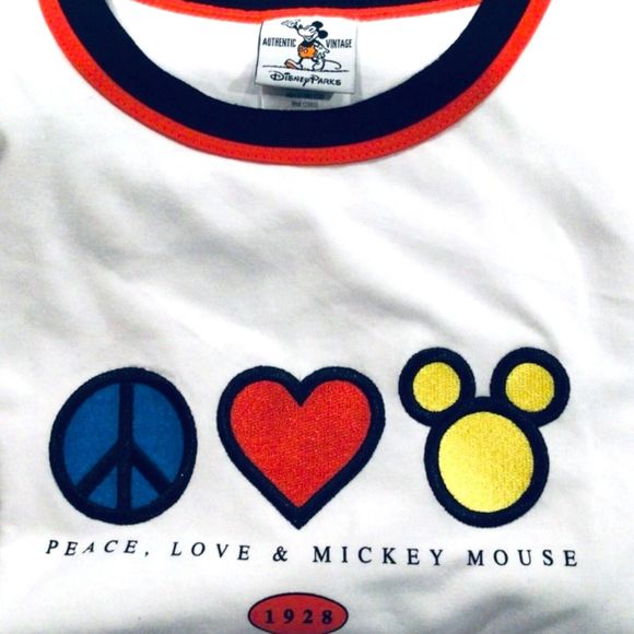 WDW Disney Parks PEACE LOVE & MICKEY MOUSE Ringer T Shirt 90s Y2K White Size S - Picture 3 of 6